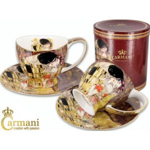 Komplet dwóch filiżanek Carmani 220ml ze spodkami - G. Klimt, Pocałunek