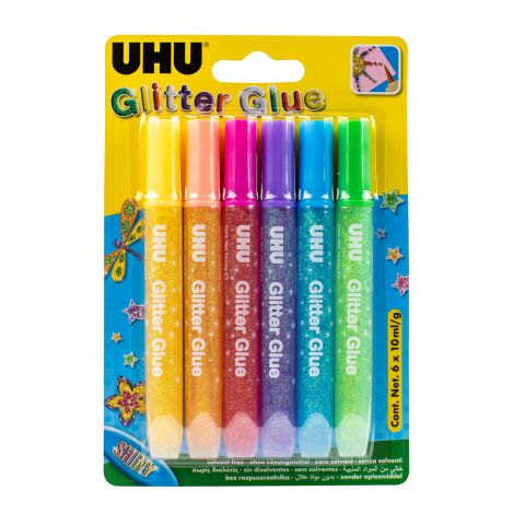 Klej brokatowy UHU Glitter Glue 6 kolorów x 10ml