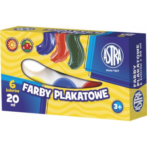 Farby plakatowe Astra, 6 kolorów, 20 ml