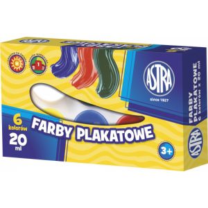 Farby plakatowe Astra, 6 kolorów, 20 ml