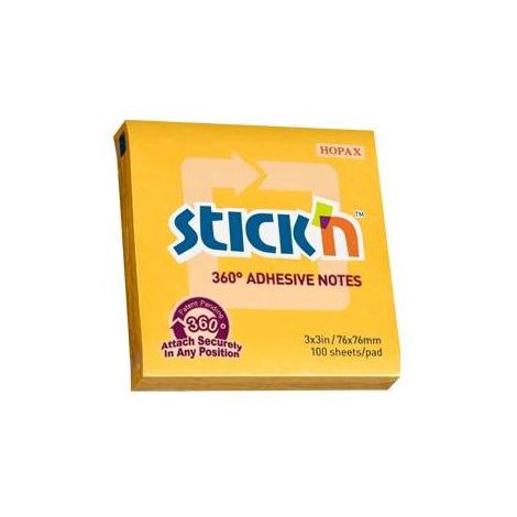 Karteczki samoprzylepne Stick'n 76x76mm, 100szt żółte ciemne