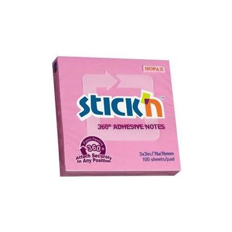 Karteczki samoprzylepne Stick'n 76x76mm, 100szt różowe
