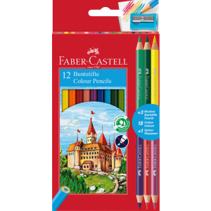 Kredki ołówkowe Faber-Castell Zamek, 12 kolorów + 3 kredki dwustronne + temperówka