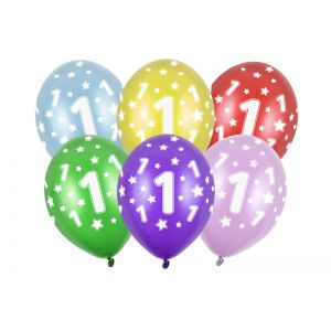 Balony 1st Birthday, 30 cm, Metallic Mix, 6 sztuk