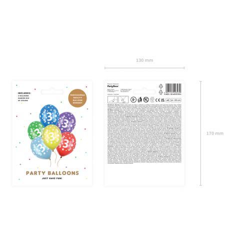 Balony 3rd Birthday, 30 cm, Metallic Mix, 6 sztuk - 2