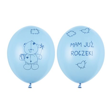 Balony Miś - mam już roczek, 30 cm, P. Baby Blue, 6 sztuk