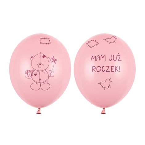 Balony Miś - mam już roczek, 30 cm, Pastel Pink, 6 sztuk