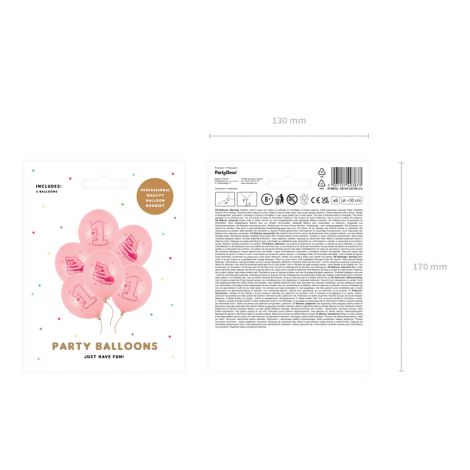 Balony Trampek - Number 1, 30cm, Pastel Pink, 6 sztuk - 2
