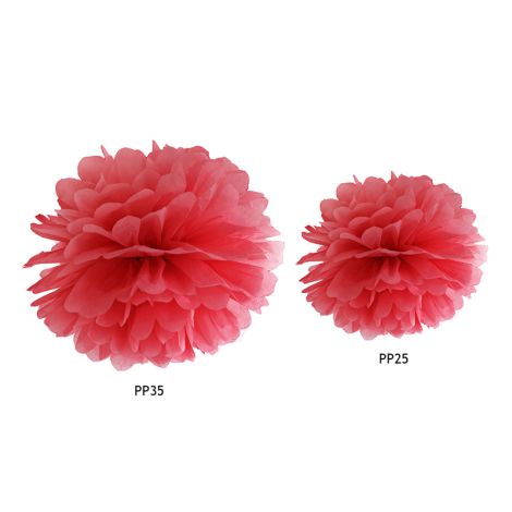 Pompon bibułowy, czerwony, 25 cm - 2