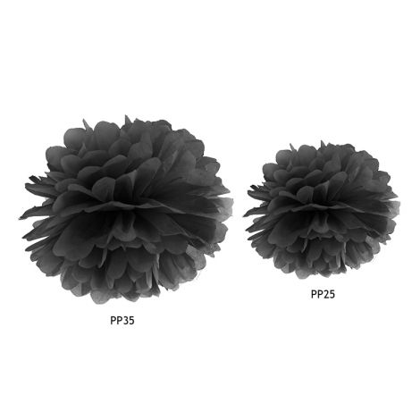 Pompon bibułowy, czarny, 25 cm - 2