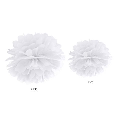 Pompon bibułowy, biały, 25 cm - 2