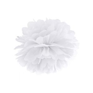 Pompon bibułowy, biały, 25 cm