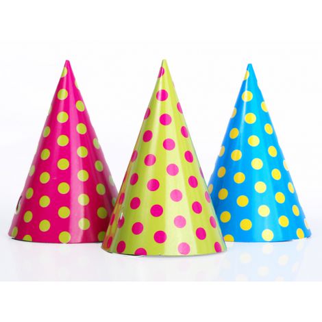 Czapeczki Kropki, 16 x 10 cm, mix kolorów, 6 sztuk