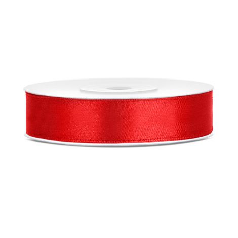 Tasiemka satynowa PartyDeco Czerwona, 12mm x 25m