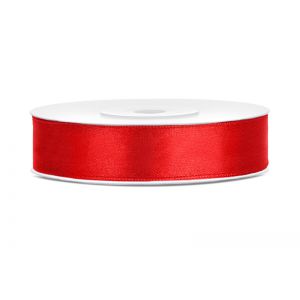 Tasiemka satynowa PartyDeco Czerwona, 12mm x 25m