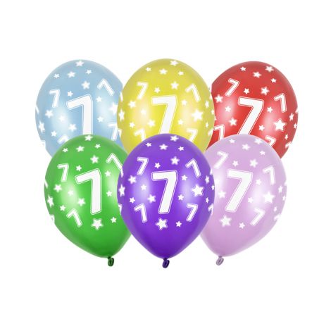 Balony 7th Birthday, 30 cm, Metallic Mix, 6 sztuk