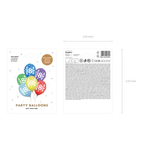 Balony 8th Birthday, 30 cm, Metallic Mix, 6 sztuk - 2