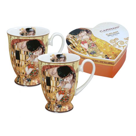 Komplet dwóch kubków w sercu Carmani 280ml - G. Klimt, Pocałunek