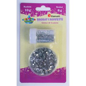 Brokat sypki Titanum 8g + Konfetti 10g Srebrny