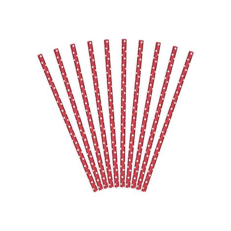 Słomki papierowe, czerwony, 19,5cm, 10 sztuk - 2
