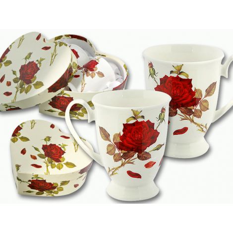 Komplet dwóch kubków w sercu Carmani 280ml - Czerwona Róża