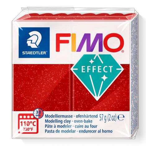 Kostka FIMO effect 57g, czerwony brokatowy, masa termoutwardzalna