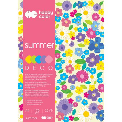 Blok Happy Color Deco Summer A4/20/170g  5 kolorów - 2