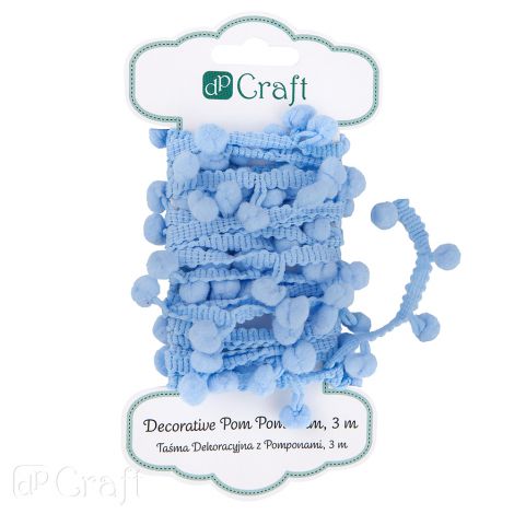 Taśma dekoracyjna dpCraft z pomponami Niebieska, 3m