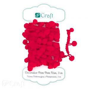 Taśma dekoracyjna dpCraft z pomponami Czerwona, 3m