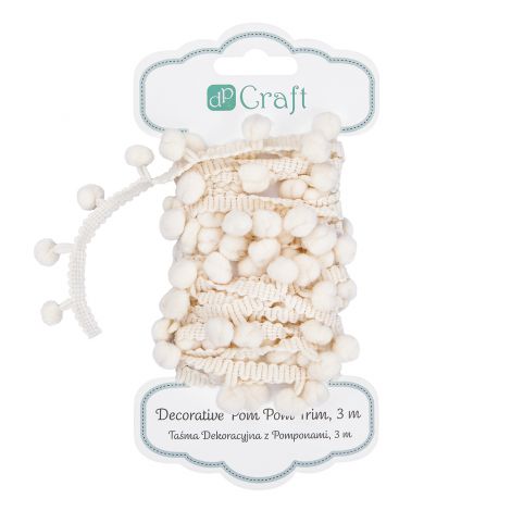 Taśma dekoracyjna dpCraft z pomponami Ecru, 3m