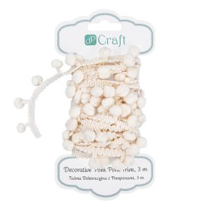 Taśma dekoracyjna dpCraft z pomponami Ecru, 3m
