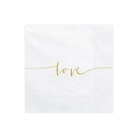 Serwetki Love, złoty, 16,5 x 16,5 cm, 20 sztuk