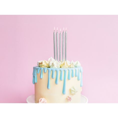Świeczki urodzinowe gładkie, srebrne, 12,5 cm, 12 sztuk - 3