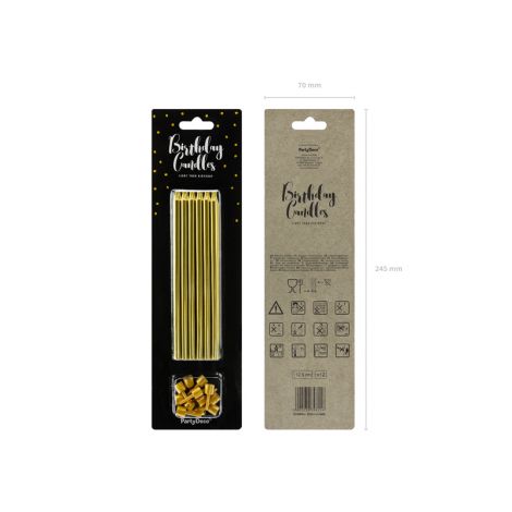 Świeczki urodzinowe gładkie, złote, 12,5 cm, 12 sztuk - 2
