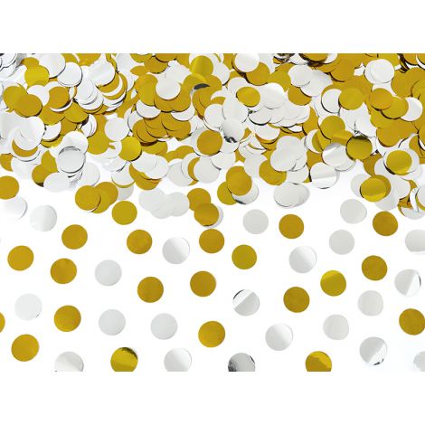 Tuba konfetti PartyDeco z kółkami, srebrno-złota, 60cm - 3