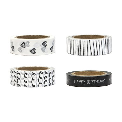 Taśma dekoracyjna PartyDeco Black&White Mix, 4szt