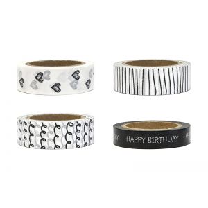 Taśma dekoracyjna PartyDeco Black&White Mix, 4szt