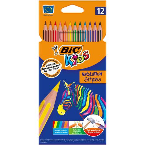 Kredki ołówkowe Bic Kids Evolution Stripes, 12 kolorów