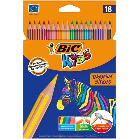 Kredki ołówkowe Bic Kids Evolution Stripes, 18 kolorów