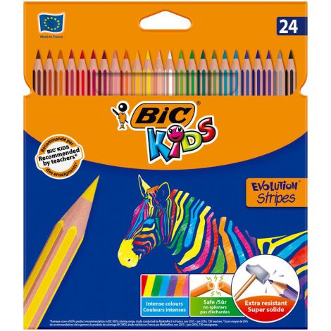 Kredki ołówkowe Bic Kids Evolution Stripes, 24 kolory