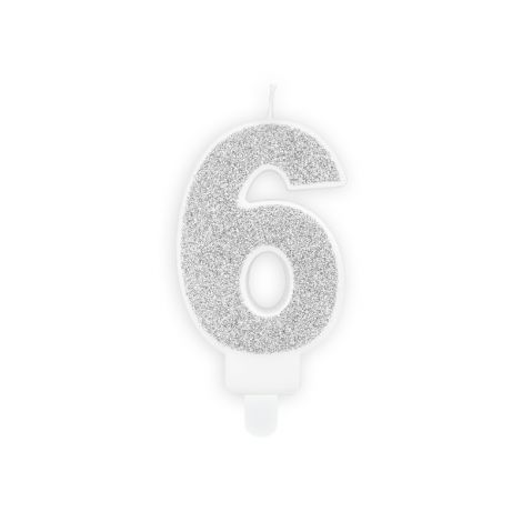 Świeczka urodzinowa Cyferka 6, srebrna, 7 cm