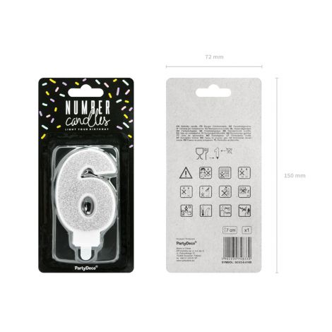 Świeczka urodzinowa Cyferka 6, srebrna, 7 cm - 2
