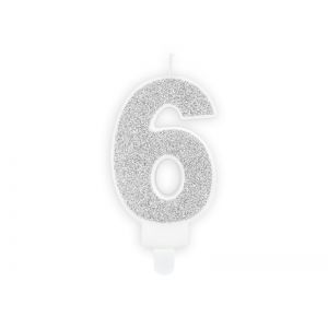 Świeczka urodzinowa Cyferka 6, srebrna, 7 cm