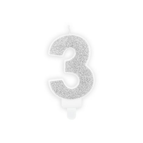 Świeczka urodzinowa Cyferka 3, srebrna, 7 cm