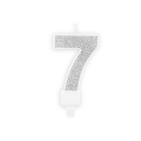 Świeczka urodzinowa Cyferka 7, srebrna, 7 cm