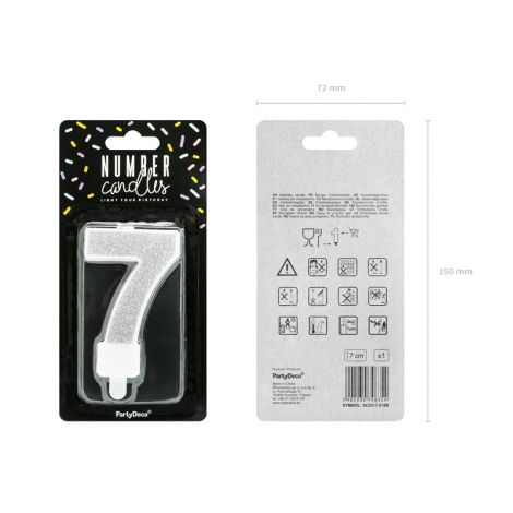 Świeczka urodzinowa Cyferka 7, srebrna, 7 cm - 2