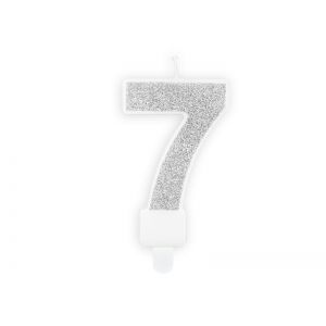 Świeczka urodzinowa Cyferka 7, srebrna, 7 cm
