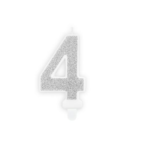 Świeczka urodzinowa Cyferka 4, srebrna, 7 cm