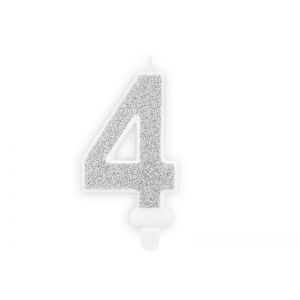 Świeczka urodzinowa Cyferka 4, srebrna, 7 cm