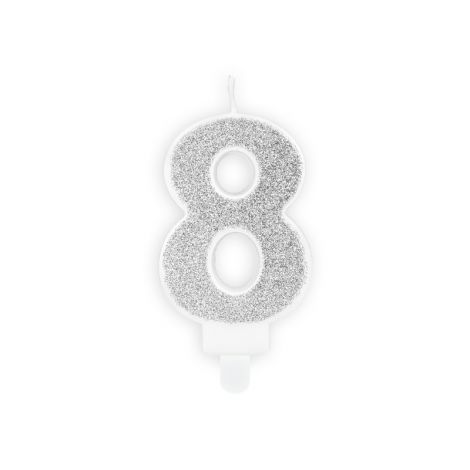Świeczka urodzinowa Cyferka 8, srebrna, 7 cm